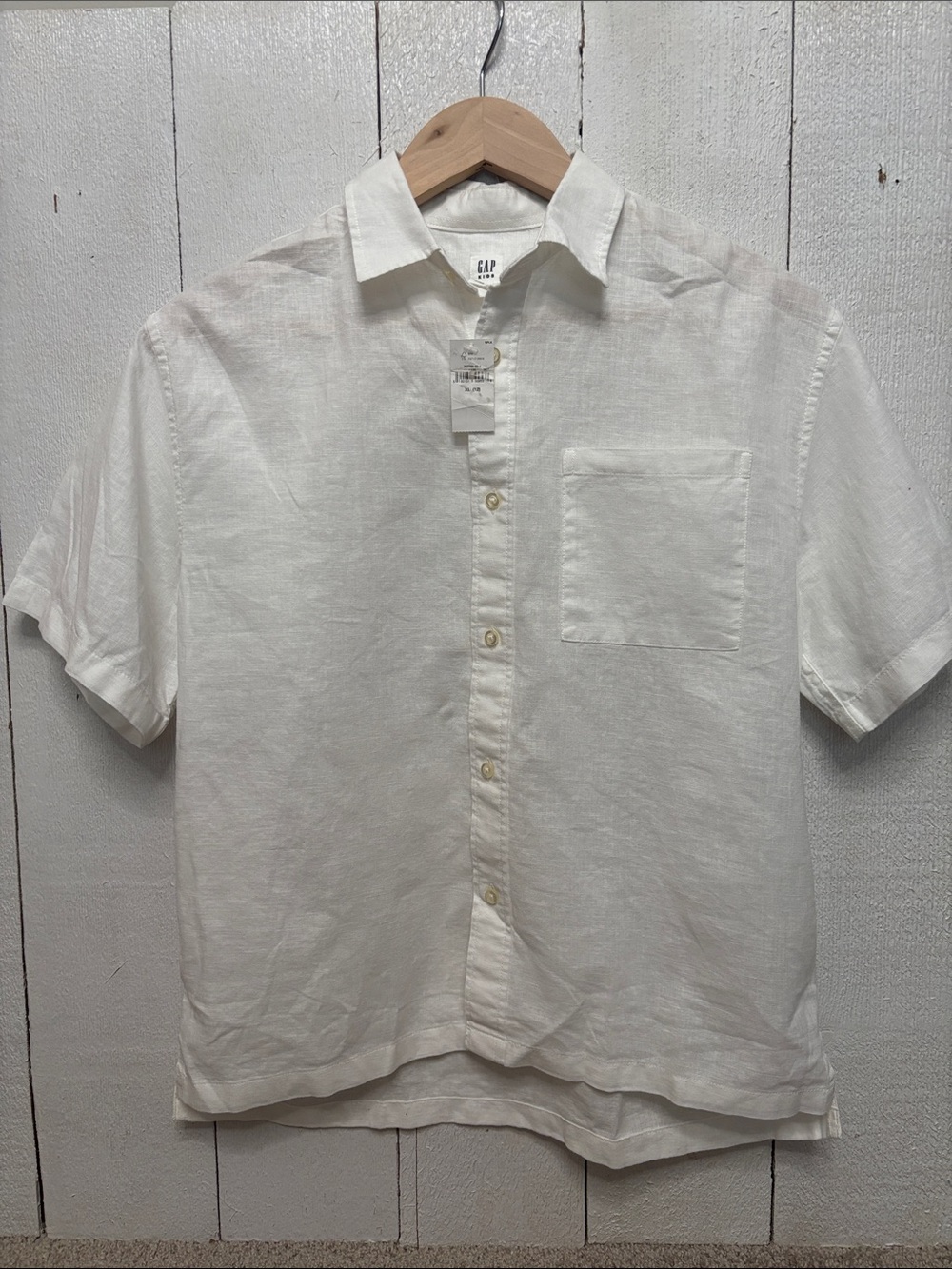 GAP Boys Kids XL White Short-Sleeve Linen Button-Down Shirt NWT
